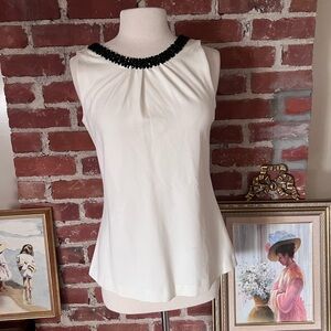 Lilly Pulitzer Cream Embellished Blouse with Black Beaded Trim